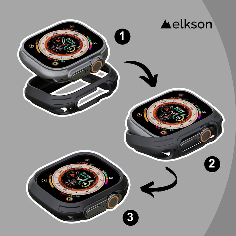 elkson for 49mm Apple Watch Ultra 3/2/1 Bumper Case with Screen Protector Tempered Glass, Quattro Max Series Rugged for iWatch, Military Grade Durable Protective Cover, Flexible Shockproof, Indigo - Image 4